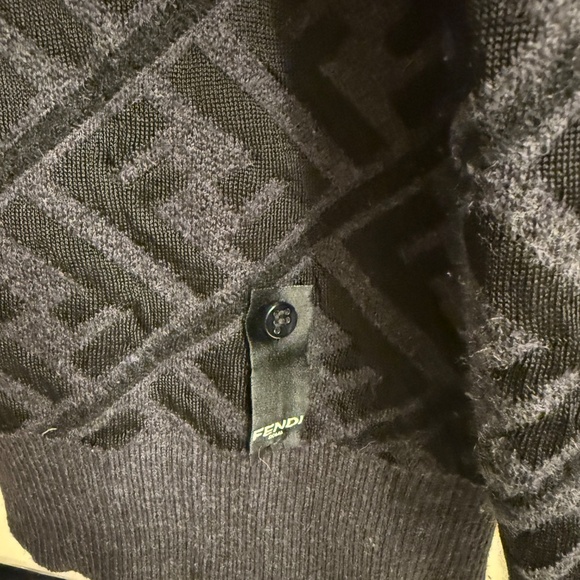 Fendi Dark Grey and Black Diagnol Stripped Zucca Knit Crew Neck Sweater - Picture 2 of 6